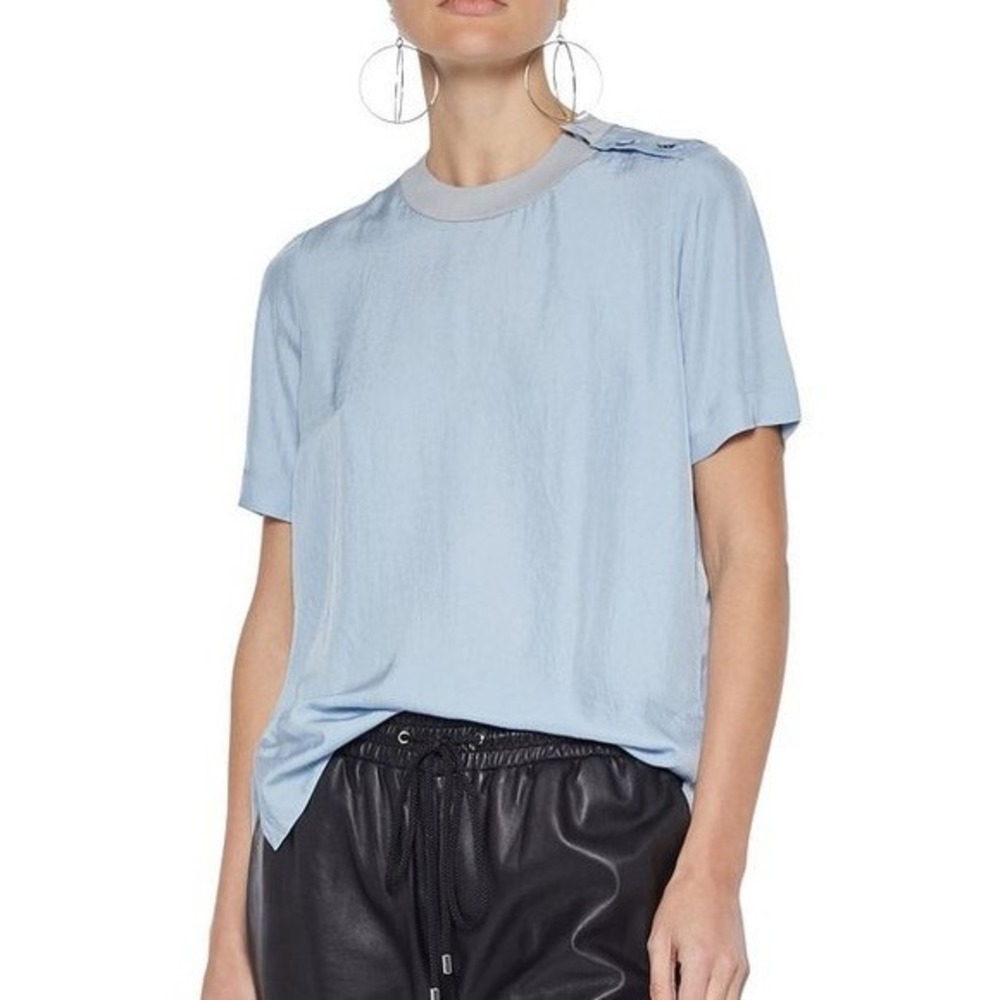Rag & Bone Aiden Satin Twill T-shirt Top Light Sky Blue XS‎